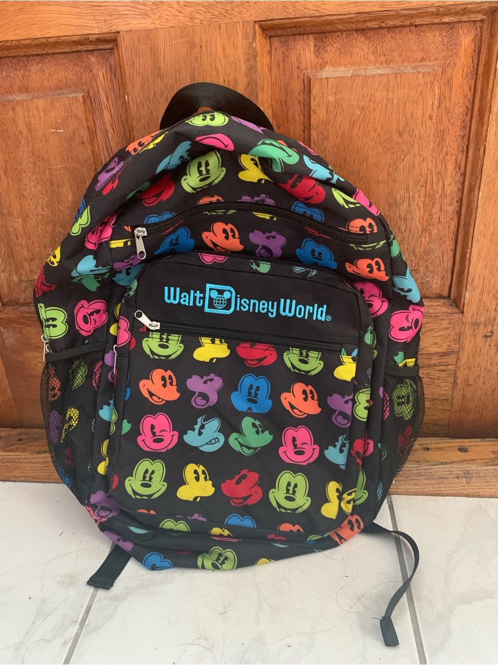 Walt Disney World Neon Mickey Backpack - Black with Multicolor Faces